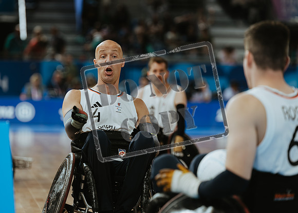 Wheelchair rugby at the Champs de Mar Stadium at the Paris Paralympics 2024 between Paralympics Gb and Paralympics Australia and Paralympics USA and Paralympics Canada
