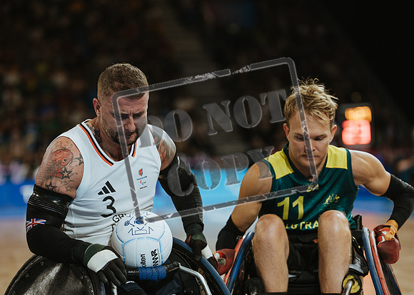 Wheelchair rugby at the Champs de Mar Stadium at the Paris Paralympics 2024 between Paralympics Gb and Paralympics Australia and Paralympics USA and Paralympics Canada