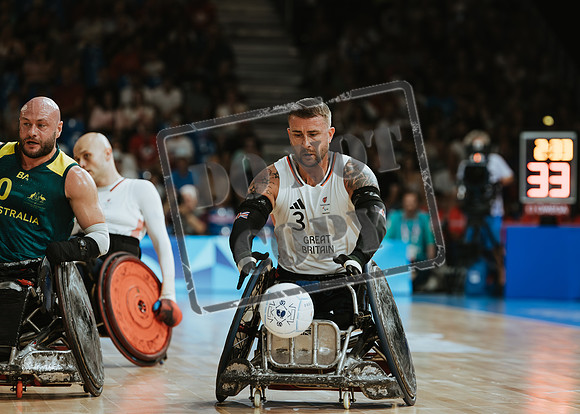Wheelchair rugby at the Champs de Mar Stadium at the Paris Paralympics 2024 between Paralympics Gb and Paralympics Australia and Paralympics USA and Paralympics Canada
