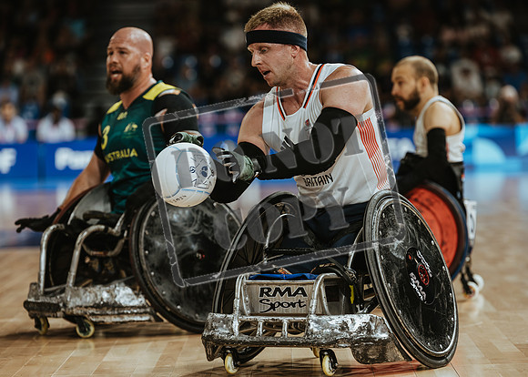 Wheelchair rugby at the Champs de Mar Stadium at the Paris Paralympics 2024 between Paralympics Gb and Paralympics Australia and Paralympics USA and Paralympics Canada
