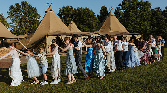 A festival style wedding celebration at the Gardens, Yalding