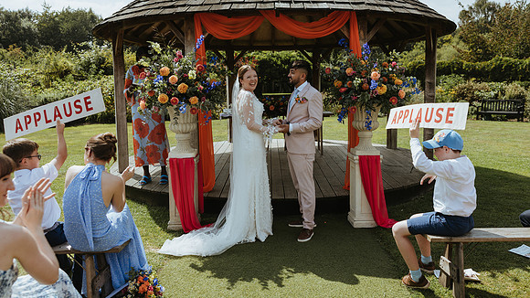 A festival style wedding celebration at the Gardens, Yalding