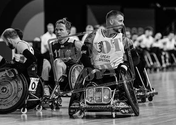 Wheelchair rugby at the Champs de Mar Stadium at the Paris Paralympics 2024 between Paralympics Gb and Paralympics Australia and Paralympics USA and Paralympics Canada