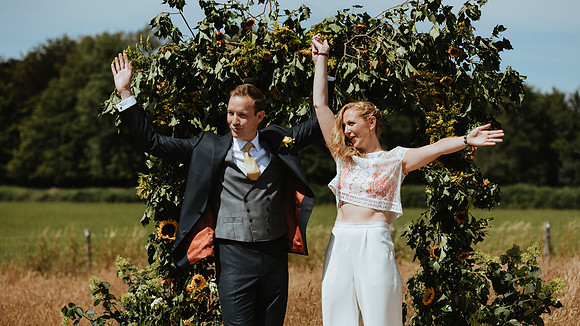 A fun and colourful and relaxed festival style wedding celebration in Horsted Keynes, West Sussex