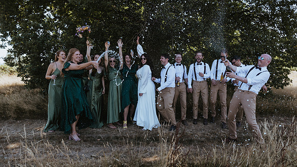 A beautiful festival style wedding at The Cherry Barn near Rye in East Sussex