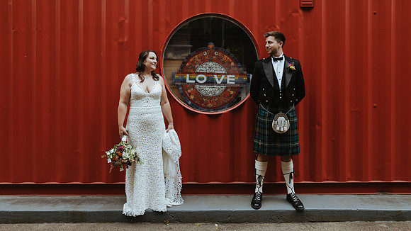 Alex and Mike’s contemporary and stylish wedding celebration at Trinity Buoy Wharf, London