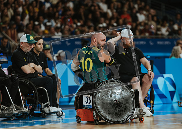 Wheelchair rugby at the Champs de Mar Stadium at the Paris Paralympics 2024 between Paralympics Gb and Paralympics Australia and Paralympics USA and Paralympics Canada