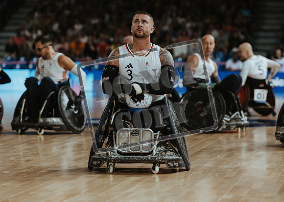 Wheelchair rugby at the Champs de Mar Stadium at the Paris Paralympics 2024 between Paralympics Gb and Paralympics Australia and Paralympics USA and Paralympics Canada