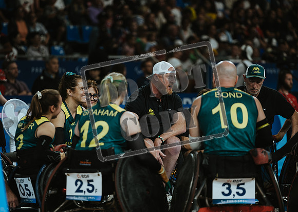 Wheelchair rugby at the Champs de Mar Stadium at the Paris Paralympics 2024 between Paralympics Gb and Paralympics Australia and Paralympics USA and Paralympics Canada