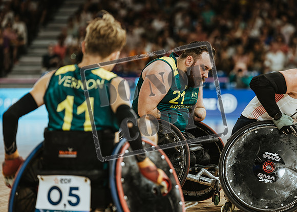 Wheelchair rugby at the Champs de Mar Stadium at the Paris Paralympics 2024 between Paralympics Gb and Paralympics Australia and Paralympics USA and Paralympics Canada