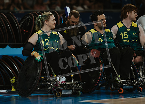 Wheelchair rugby at the Champs de Mar Stadium at the Paris Paralympics 2024 between Paralympics Gb and Paralympics Australia and Paralympics USA and Paralympics Canada