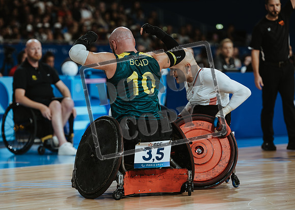 Wheelchair rugby at the Champs de Mar Stadium at the Paris Paralympics 2024 between Paralympics Gb and Paralympics Australia and Paralympics USA and Paralympics Canada