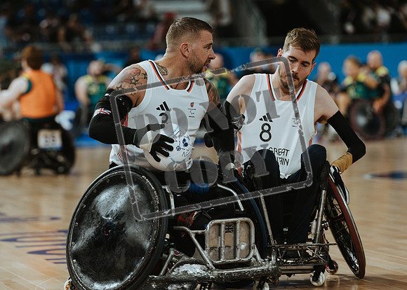 Wheelchair rugby at the Champs de Mar Stadium at the Paris Paralympics 2024 between Paralympics Gb and Paralympics Australia and Paralympics USA and Paralympics Canada