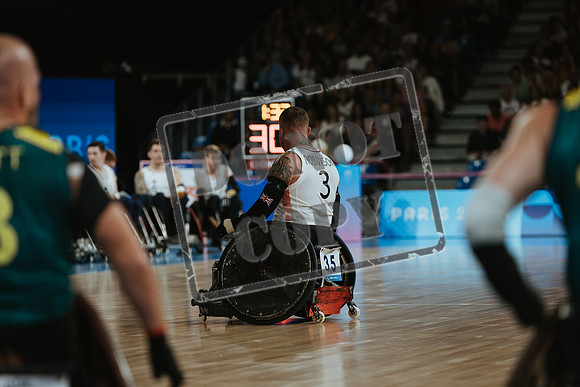 Wheelchair rugby at the Champs de Mar Stadium at the Paris Paralympics 2024 between Paralympics Gb and Paralympics Australia and Paralympics USA and Paralympics Canada