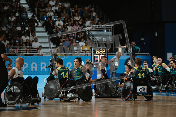 Wheelchair rugby at the Champs de Mar Stadium at the Paris Paralympics 2024 between Paralympics Gb and Paralympics Australia and Paralympics USA and Paralympics Canada