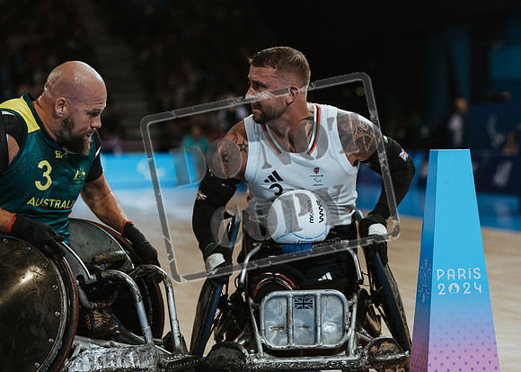 Wheelchair rugby at the Champs de Mar Stadium at the Paris Paralympics 2024 between Paralympics Gb and Paralympics Australia and Paralympics USA and Paralympics Canada