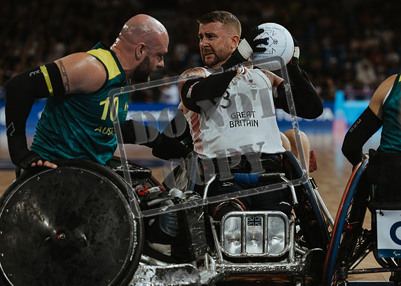 Wheelchair rugby at the Champs de Mar Stadium at the Paris Paralympics 2024 between Paralympics Gb and Paralympics Australia and Paralympics USA and Paralympics Canada