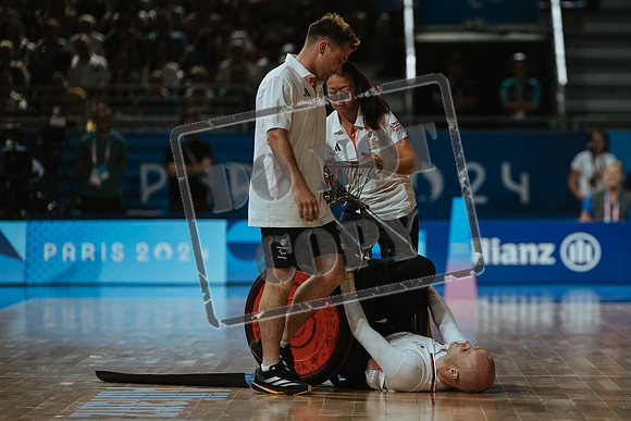 Wheelchair rugby at the Champs de Mar Stadium at the Paris Paralympics 2024 between Paralympics Gb and Paralympics Australia and Paralympics USA and Paralympics Canada
