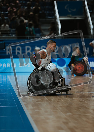 Wheelchair rugby at the Champs de Mar Stadium at the Paris Paralympics 2024 between Paralympics Gb and Paralympics Australia and Paralympics USA and Paralympics Canada