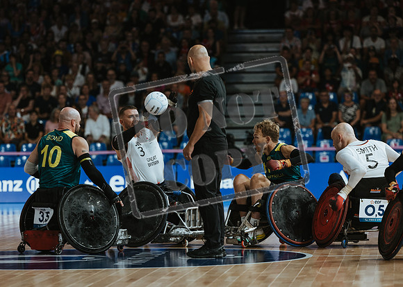 Wheelchair rugby at the Champs de Mar Stadium at the Paris Paralympics 2024 between Paralympics Gb and Paralympics Australia and Paralympics USA and Paralympics Canada