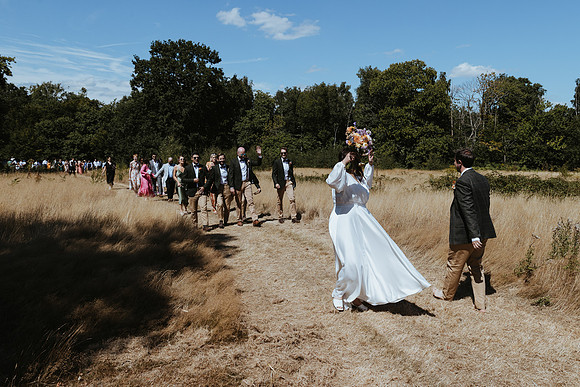 A beautiful festival style wedding at The Cherry Barn near Rye in East Sussex