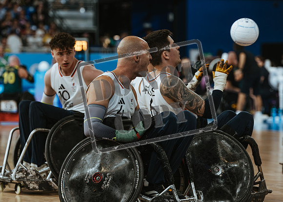 Wheelchair rugby at the Champs de Mar Stadium at the Paris Paralympics 2024 between Paralympics Gb and Paralympics Australia and Paralympics USA and Paralympics Canada