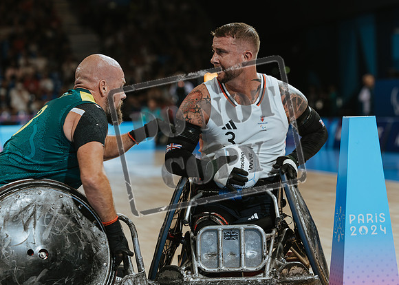 Wheelchair rugby at the Champs de Mar Stadium at the Paris Paralympics 2024 between Paralympics Gb and Paralympics Australia and Paralympics USA and Paralympics Canada