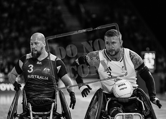 Wheelchair rugby at the Champs de Mar Stadium at the Paris Paralympics 2024 between Paralympics Gb and Paralympics Australia and Paralympics USA and Paralympics Canada