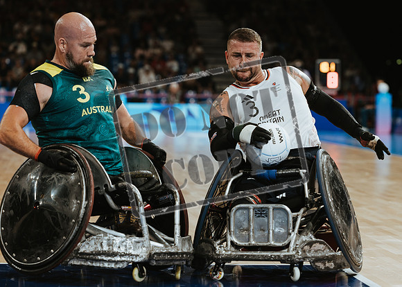 Wheelchair rugby at the Champs de Mar Stadium at the Paris Paralympics 2024 between Paralympics Gb and Paralympics Australia and Paralympics USA and Paralympics Canada