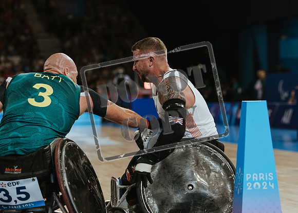 Wheelchair rugby at the Champs de Mar Stadium at the Paris Paralympics 2024 between Paralympics Gb and Paralympics Australia and Paralympics USA and Paralympics Canada