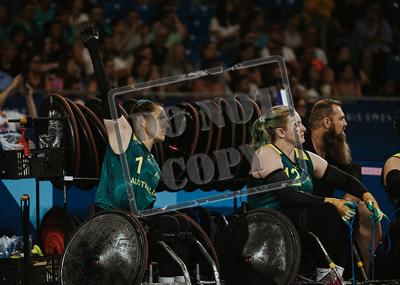 Wheelchair rugby at the Champs de Mar Stadium at the Paris Paralympics 2024 between Paralympics Gb and Paralympics Australia and Paralympics USA and Paralympics Canada