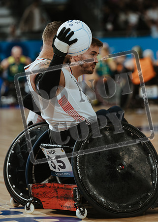 Wheelchair rugby at the Champs de Mar Stadium at the Paris Paralympics 2024 between Paralympics Gb and Paralympics Australia and Paralympics USA and Paralympics Canada