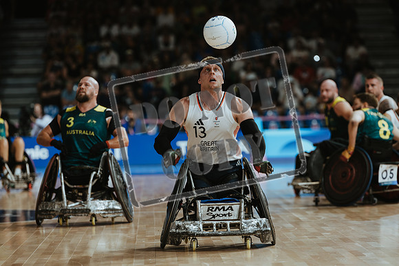 Wheelchair rugby at the Champs de Mar Stadium at the Paris Paralympics 2024 between Paralympics Gb and Paralympics Australia and Paralympics USA and Paralympics Canada