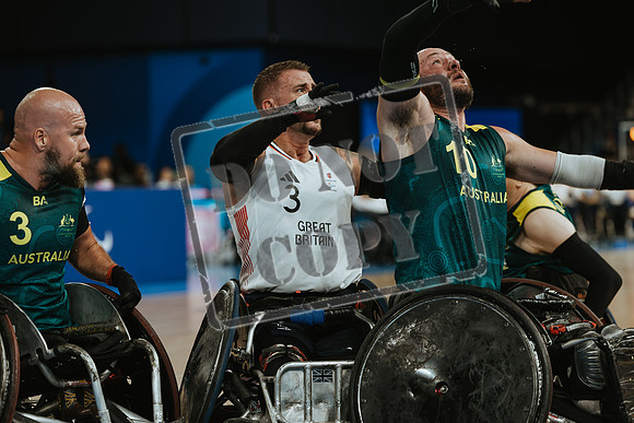 Wheelchair rugby at the Champs de Mar Stadium at the Paris Paralympics 2024 between Paralympics Gb and Paralympics Australia and Paralympics USA and Paralympics Canada