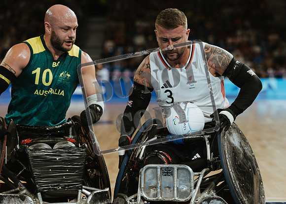 Wheelchair rugby at the Champs de Mar Stadium at the Paris Paralympics 2024 between Paralympics Gb and Paralympics Australia and Paralympics USA and Paralympics Canada