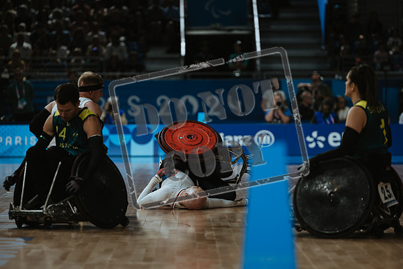 Wheelchair rugby at the Champs de Mar Stadium at the Paris Paralympics 2024 between Paralympics Gb and Paralympics Australia and Paralympics USA and Paralympics Canada