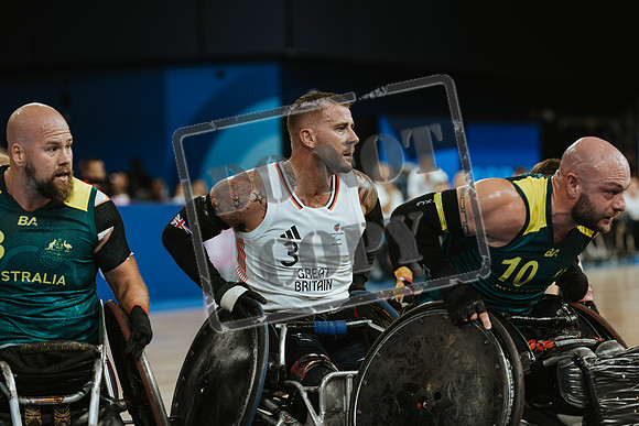 Wheelchair rugby at the Champs de Mar Stadium at the Paris Paralympics 2024 between Paralympics Gb and Paralympics Australia and Paralympics USA and Paralympics Canada