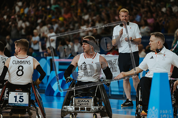 Wheelchair rugby at the Champs de Mar Stadium at the Paris Paralympics 2024 between Paralympics Gb and Paralympics Australia and Paralympics USA and Paralympics Canada