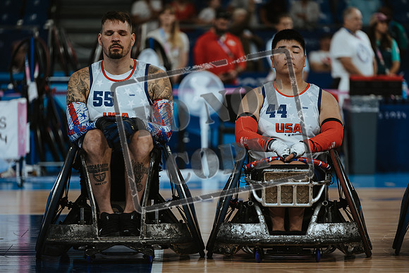 Wheelchair rugby at the Champs de Mar Stadium at the Paris Paralympics 2024 between Paralympics Gb and Paralympics Australia and Paralympics USA and Paralympics Canada