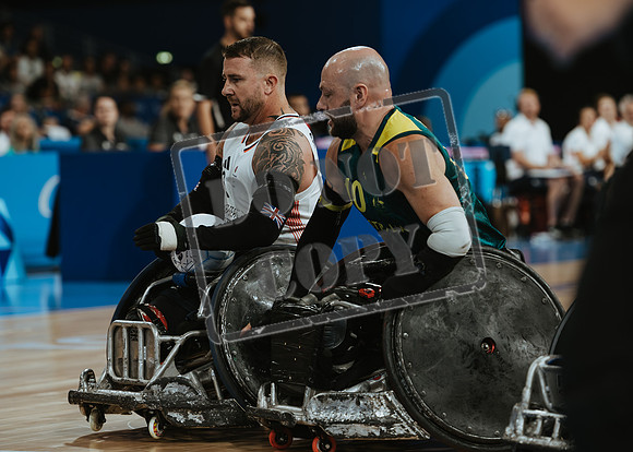 Wheelchair rugby at the Champs de Mar Stadium at the Paris Paralympics 2024 between Paralympics Gb and Paralympics Australia and Paralympics USA and Paralympics Canada