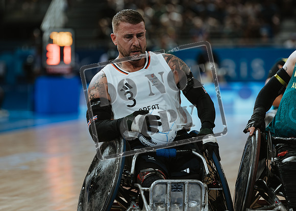 Wheelchair rugby at the Champs de Mar Stadium at the Paris Paralympics 2024 between Paralympics Gb and Paralympics Australia and Paralympics USA and Paralympics Canada