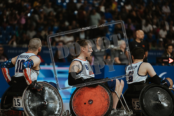 Wheelchair rugby at the Champs de Mar Stadium at the Paris Paralympics 2024 between Paralympics Gb and Paralympics Australia and Paralympics USA and Paralympics Canada