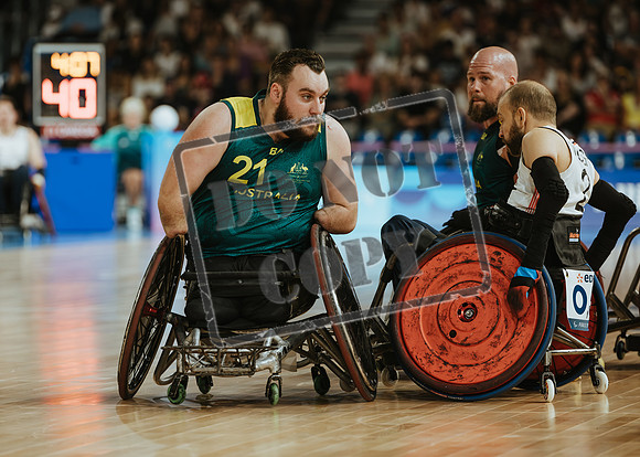 Wheelchair rugby at the Champs de Mar Stadium at the Paris Paralympics 2024 between Paralympics Gb and Paralympics Australia and Paralympics USA and Paralympics Canada