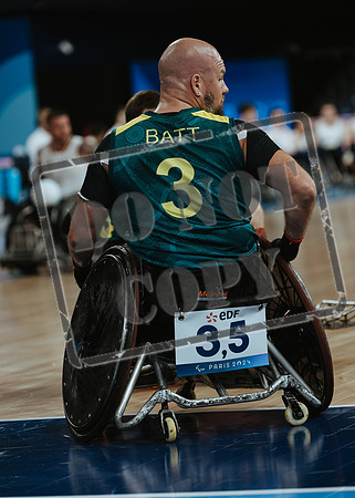 Wheelchair rugby at the Champs de Mar Stadium at the Paris Paralympics 2024 between Paralympics Gb and Paralympics Australia and Paralympics USA and Paralympics Canada