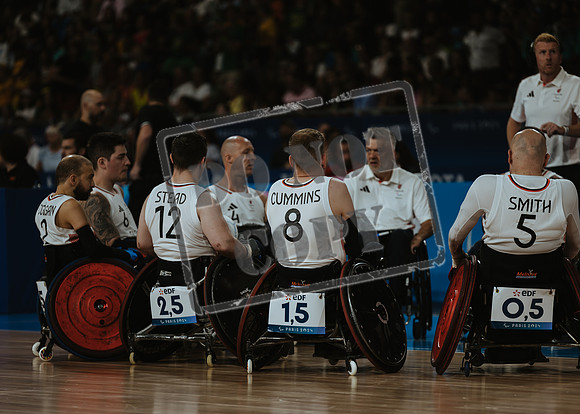 Wheelchair rugby at the Champs de Mar Stadium at the Paris Paralympics 2024 between Paralympics Gb and Paralympics Australia and Paralympics USA and Paralympics Canada