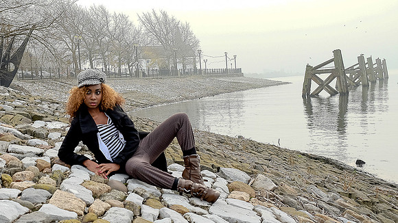 Faith Obae, Model, at Cardiff bay in Wales