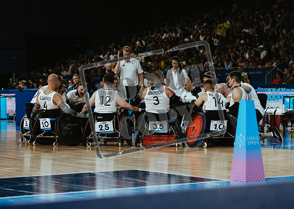 Wheelchair rugby at the Champs de Mar Stadium at the Paris Paralympics 2024 between Paralympics Gb and Paralympics Australia and Paralympics USA and Paralympics Canada