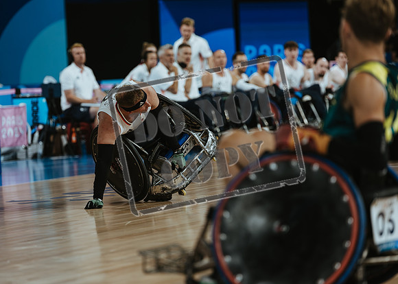 Wheelchair rugby at the Champs de Mar Stadium at the Paris Paralympics 2024 between Paralympics Gb and Paralympics Australia and Paralympics USA and Paralympics Canada
