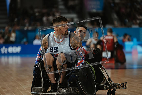 Wheelchair rugby at the Champs de Mar Stadium at the Paris Paralympics 2024 between Paralympics Gb and Paralympics Australia and Paralympics USA and Paralympics Canada