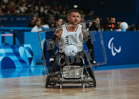 Wheelchair rugby at the Champs de Mar Stadium at the Paris Paralympics 2024 between Paralympics Gb and Paralympics Australia and Paralympics USA and Paralympics Canada